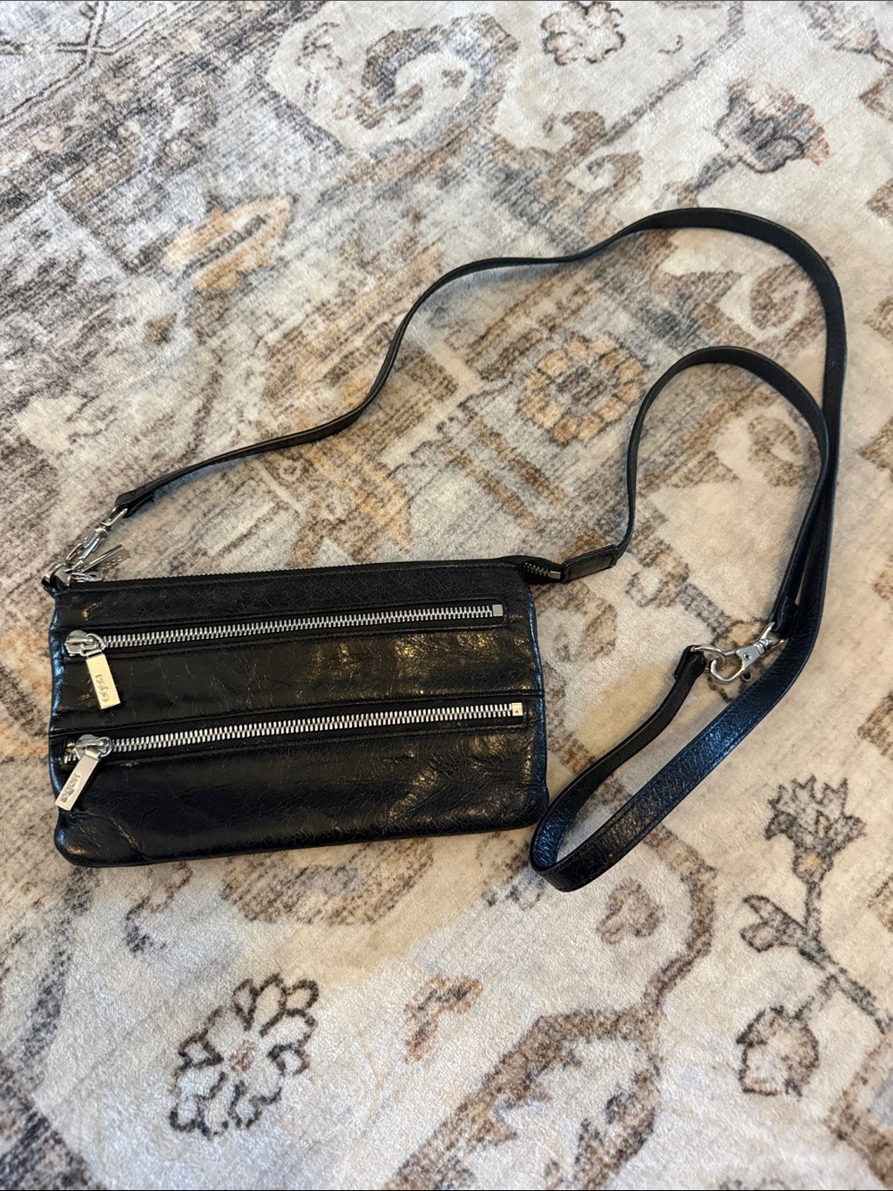 HOBO Black Leather Crossbody with Dual Front Zips